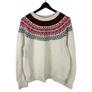 Mens Chaps Polo Ralph Lauren White Red Knitted Pattern Pullover Sweater Size XL